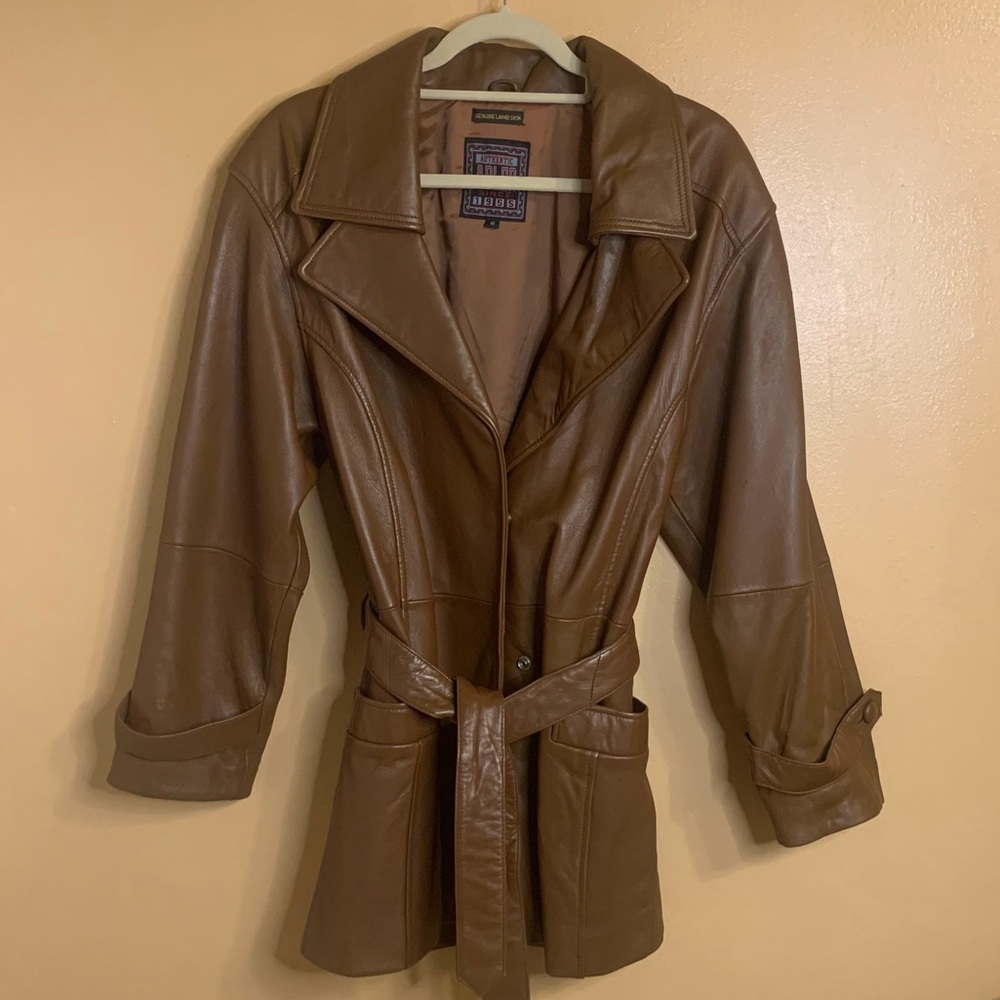Brown Vintage Leather Mid Length Coat